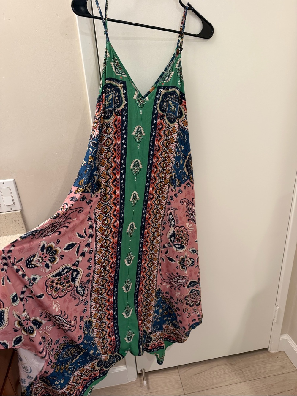 FARM Rio Green, Pink & Blue Print Spaghetti Strap Jumpsuit